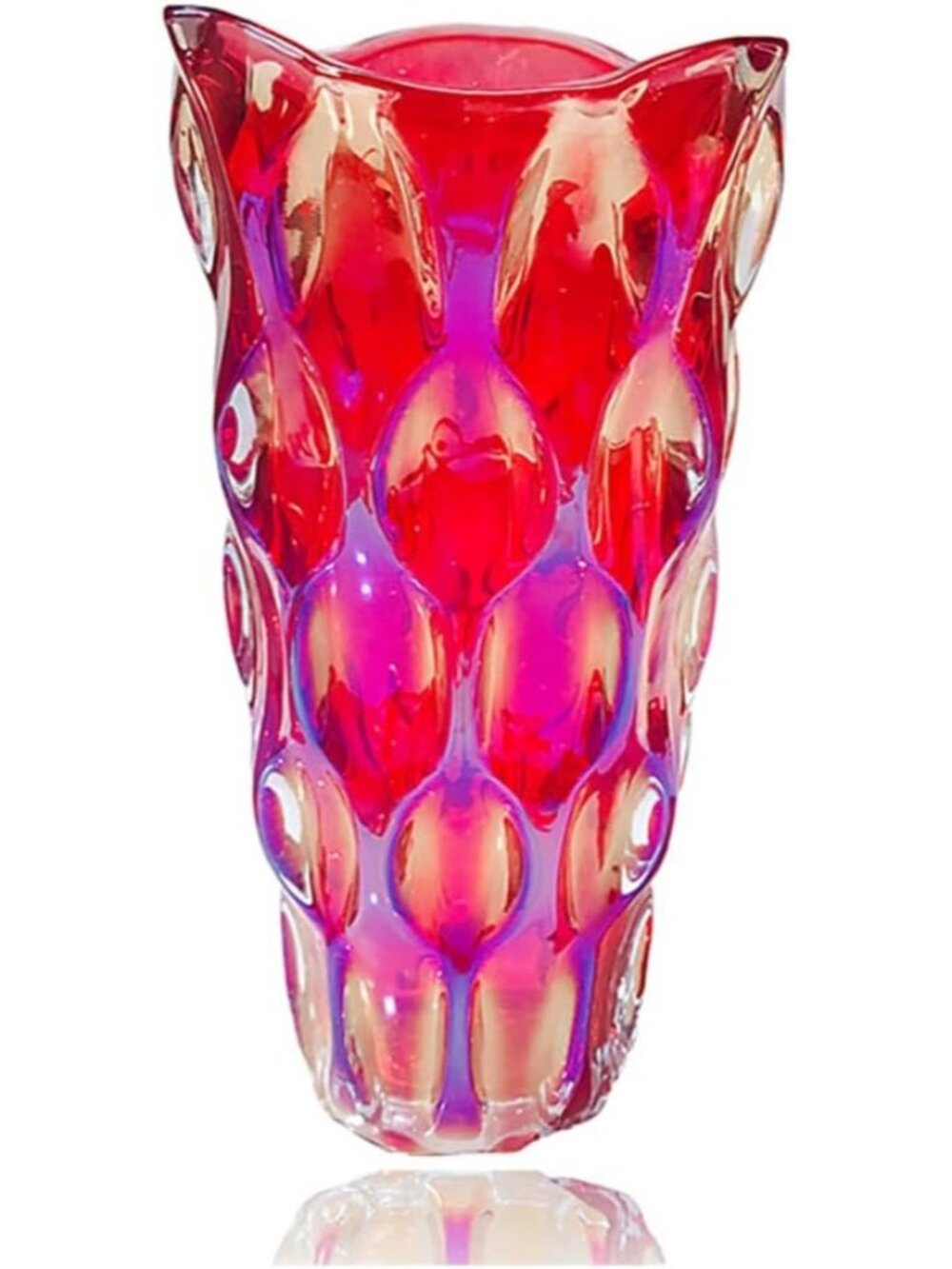 9.5 Inch RedSparkle Heavy Glass Flower Vase Bohemian Style Centerpiece Home Dec